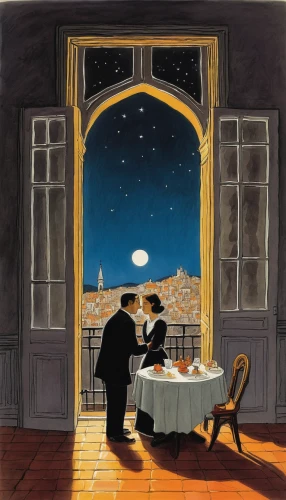 romantic dinner,romantic night,romantic scene,night scene,bistrot,dining,fine dining restaurant,dinner for two,bistro,paris cafe,honeymoon,cd cover,courtship,roaring twenties couple,rome night,evening atmosphere,romantic,diner,romantic meeting,italian poster,Illustration,Black and White,Black and White 22