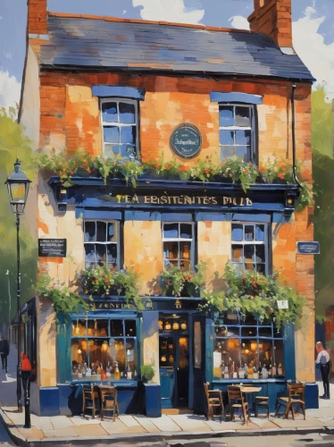 the pub,irish pub,pub,chalk drawing,wine tavern,colour pencils,crooked house,watercolor cafe,tearoom,tavern,fox and hare,england,coloured pencils,beer garden,york,a pint,paint stoke,art painting,clover hill tavern,chalk blackboard,Conceptual Art,Oil color,Oil Color 10