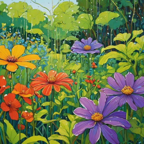 nasturtiums,flower painting,flowers field,wildflowers,flower meadow,blanket of flowers,barberton daisies,flower field,flower garden,summer meadow,field of flowers,summer flowers,carol colman,cosmos field,sea of flowers,wild meadow,garden flowers,wildflower meadow,corn poppies,scattered flowers,Illustration,Vector,Vector 03