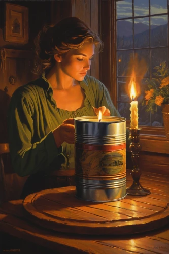 candlemaker,candlelight,burning candle,girl with cereal bowl,candlelights,candle light,girl with bread-and-butter,candle,candle wick,burning candles,flameless candle,lighted candle,candlemas,golden candlestick,oil lamp,light a candle,woman drinking coffee,candle light dinner,tea-lights,oil painting,Illustration,Retro,Retro 14
