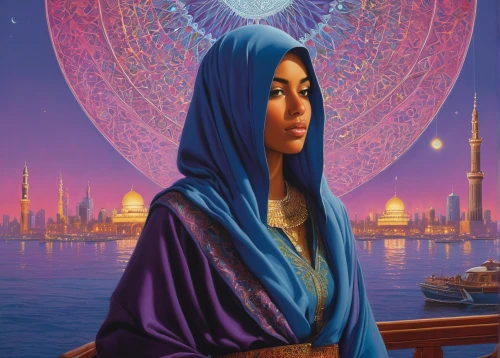 rem in arabian nights,orientalism,arabian,felucca,yogananda,persian poet,fortune teller,jaya,la violetta,jasmine,aladha,zodiac sign libra,lily of the nile,priestess,abaya,oriental princess,aladdin,islamic girl,fantasy art,jasmine blue,Conceptual Art,Sci-Fi,Sci-Fi 21