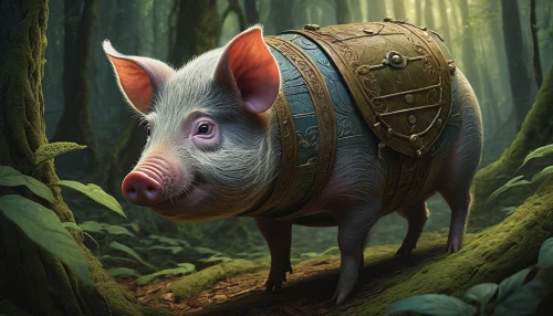 pot-bellied pig,pig,mini pig,piglet,forest animal,domestic pig,dwarf armadillo,suckling pig,anthropomorphized animals,boar,wild boar,kawaii pig,porker,hog,wool pig,teacup pigs,pig roast,armored animal,whimsical animals,piggybank,Illustration,Realistic Fantasy,Realistic Fantasy 44