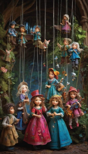 fairies aloft,vintage fairies,hanging elves,tea party collection,marionette,fairies,fairy village,alice in wonderland,scandia gnomes,doll kitchen,fairy world,fairy lanterns,elves flight,fairytale characters,doll figures,doll's festival,puppet theatre,dolls pram,the little girl's room,children's fairy tale,Conceptual Art,Oil color,Oil Color 06