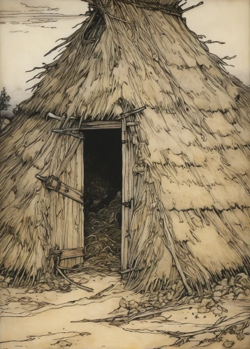 straw hut,iron age hut,thatch roof,thatched roof,thatching,straw roofing,thatched cottage,arthur rackham,blackhouse,neolithic,wigwam,huts,thatch,traditional house,wooden hut,ancient house,farm hut,round hut,straw bale,thatch roofed hose,Illustration,Retro,Retro 25