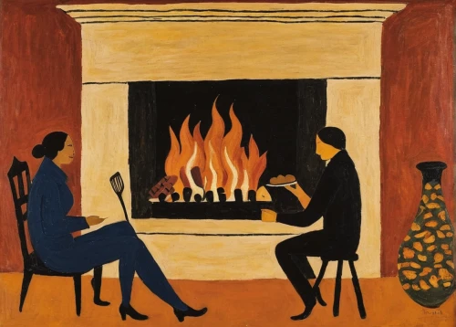 fireside,braque saint-germain,fireplace,braque francais,fireplaces,mantel,olle gill,toasting,post impressionism,november fire,fire place,log fire,david bates,matchstick,matchsticks,domestic heating,partiture,warming,young couple,stove,Art,Artistic Painting,Artistic Painting 47