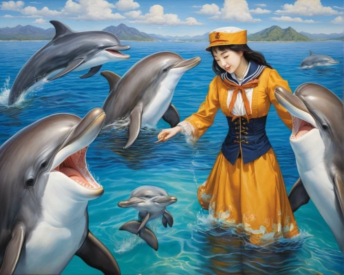 girl with a dolphin,oceanic dolphins,dolphins,trainer with dolphin,dolphin rider,dolphin show,dolphinarium,dolphins in water,porpoise,dolphin school,bottlenose dolphins,dolphin swimming,two dolphins,dolphin background,dolphin-afalina,dolphin,road dolphin,fish-surgeon,the sea maid,cetacean,Illustration,Realistic Fantasy,Realistic Fantasy 08