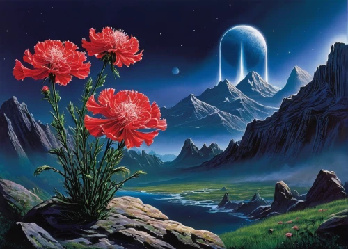 cosmos,futuristic landscape,valerian,cosmos field,vulcan,mushroom landscape,klatschmohn,landscape rose,tulips,alien planet,fantasia,fantasy picture,alien world,space art,two tulips,night-blooming cactus,utopian,ufos,turkestan tulip,cosmic flower,Conceptual Art,Sci-Fi,Sci-Fi 20