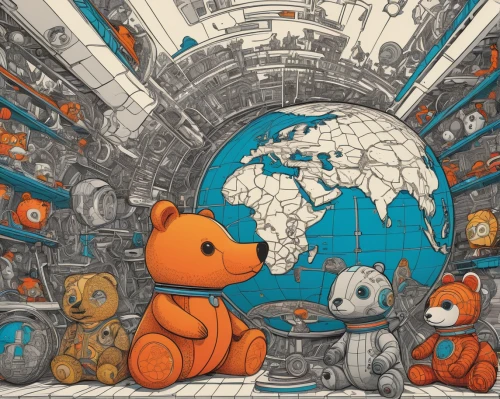 mozilla,firefox,sci fiction illustration,spacewalks,space tourism,hamster shopping,astronauts,the bears,toy store,spacewalk,cosmonautics day,space walk,children's background,bears,dream world,mission to mars,soyuz,snowglobes,earth station,teddies,Illustration,Black and White,Black and White 19