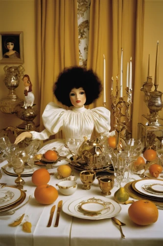 bjork,joan collins-hollywood,thanksgiving table,persian norooz,persian new year's table,table setting,elizabeth taylor,dita,vintage dishes,tablescape,food styling,thanksgiving background,holiday table,elizabeth taylor-hollywood,tableware,centrepiece,queen of puddings,dinner party,chinaware,feast,Illustration,Retro,Retro 21