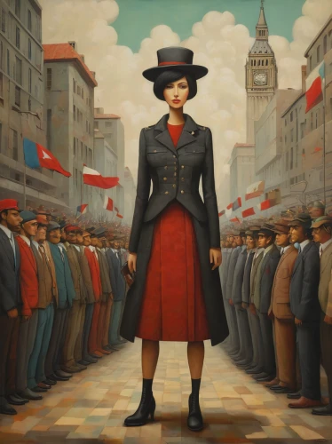 girl in a historic way,policewoman,woman walking,red coat,woman in menswear,seven citizens of the country,transistor,lady in red,spectator,overcoat,civil servant,girl in a long,bowler hat,1940 women,world digital painting,the girl at the station,man in red dress,lilian gish - female,woman shopping,cigarette girl,Art,Artistic Painting,Artistic Painting 29