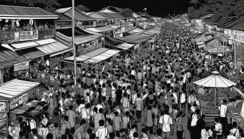 floating market,namdaemun market,mid-autumn festival,tsukemono,large market,market,the market,ramayana festival,street fair,koyasan,asakusa,shirakami-sanchi,annual fair,busan night scene,fruit market,amusement park,meiji jingu,yatai,shimogamo shrine,oktoberfest background,Illustration,Black and White,Black and White 09