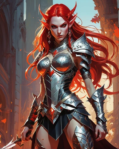 female warrior,massively multiplayer online role-playing game,heroic fantasy,fiery,fantasy woman,fantasy warrior,paladin,fantasy art,swordswoman,fantasy portrait,fire angel,fire siren,fire background,joan of arc,warrior woman,sterntaler,dark elf,collectible card game,fantasy picture,huntress,Conceptual Art,Oil color,Oil Color 07