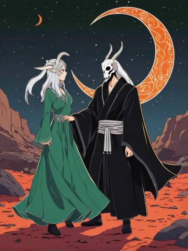 sun and moon,dance of death,shinigami,the night of kupala,moon phase,the moon and the stars,dragon of earth,walpurgis night,yin and yang,celestial bodies,kurai steppe,lunar phase,violinist violinist of the moon,lunar eclipse,yinyang,yin-yang,lunar,valley of the moon,yin yang,kitsune,Illustration,Japanese style,Japanese Style 06