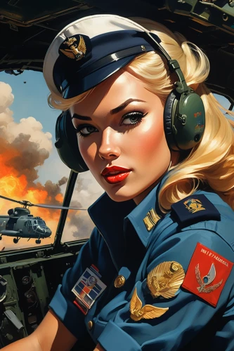 world war ii,captain p 2-5,1940 women,fighter pilot,wartime,boeing b-50 superfortress,helicopter pilot,boeing b-17 flying fortress,flight engineer,ww2,edsel corsair,retro women,game illustration,armed forces,drone operator,peaked cap,wwii,stewardess,world war,warsaw uprising,Conceptual Art,Oil color,Oil Color 04