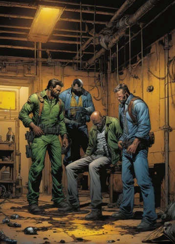 blue-collar,interrogation,interrogation point,men sitting,construction workers,game illustration,blue-collar worker,miners,workers,war correspondent,car mechanic,forest workers,welders,coveralls,fallout shelter,army men,repairman,mechanic,the cuban police,cargo pants,Illustration,American Style,American Style 02