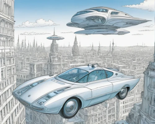 chrysler concorde,futuristic car,sci fiction illustration,moon car,illustration of a car,ufo intercept,flying saucer,futuristic,futuristic landscape,hyundai aero town,futuristic architecture,autonomous driving,sky space concept,ford galaxy,spaceship,concept car,supersonic transport,mercedes ev,ufos,science-fiction,Illustration,Black and White,Black and White 13