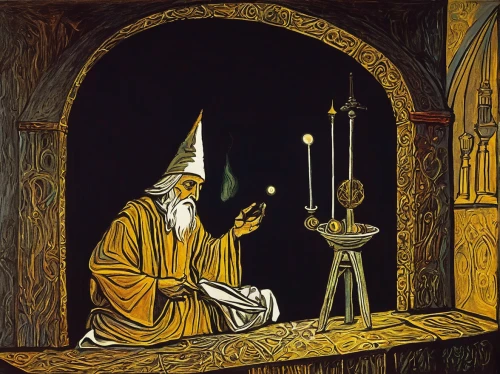 the wizard,gandalf,wizard,magus,candlemaker,the abbot of olib,golden candlestick,albus,magistrate,archimandrite,wizards,vintage illustration,jrr tolkien,divination,spell,scholar,alchemy,the white torch,candlemas,tzimmes,Art,Artistic Painting,Artistic Painting 05