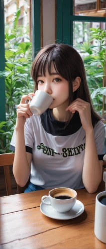 woman drinking coffee,woman at cafe,coffee background,drinking coffee,girl with cereal bowl,tea drinking,girl in t-shirt,coffee shop,women at cafe,seo,korean cuisine,drink coffee,woman eating apple,cute coffee,coffee,korean culture,tshirt,kopi,coffee with milk,a cup of coffee,Illustration,Japanese style,Japanese Style 13