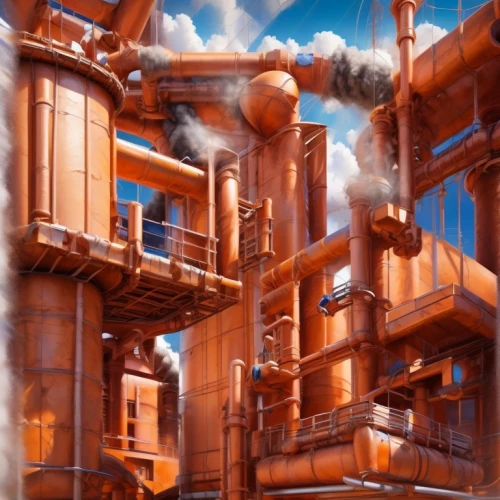 heavy water factory,industrial plant,refinery,industrial landscape,factories,concrete plant,chemical plant,industrial ruin,mining facility,combined heat and power plant,furnace,industry,industrial,industries,the boiler room,metallurgy,factory ship,rust-orange,metropolis,steel mill