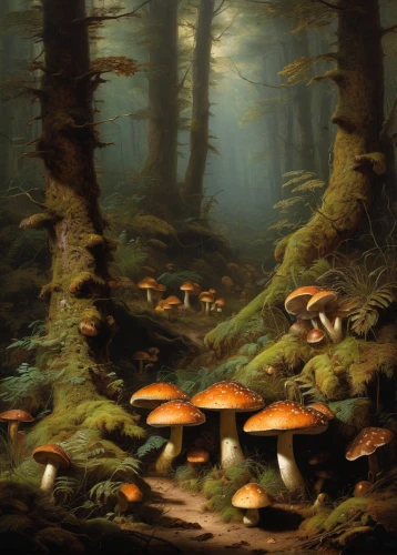 mushroom landscape,forest mushrooms,edible mushrooms,brown mushrooms,forest mushroom,mushroom island,toadstools,fungal science,wild mushrooms,mushrooms,umbrella mushrooms,forest floor,fairy forest,mushrooms brown mushrooms,forest landscape,mushrooming,fungi,chanterelles,wild mushroom,edible mushroom,Art,Classical Oil Painting,Classical Oil Painting 06