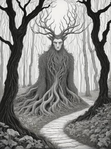 the dark hedges,dryad,hollow way,rooted,girl with tree,creepy tree,forest man,forest path,forest road,the branches of the tree,the mystical path,treeing feist,haunted forest,the enchantress,the path,tree grove,forest tree,the roots of trees,halloween bare trees,tree and roots,Illustration,Black and White,Black and White 13