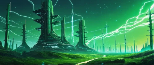 patrol,aaa,futuristic landscape,cleanup,green aurora,defense,fantasy landscape,alien world,green forest,sci fiction illustration,auroras,alien planet,green energy,green wallpaper,green valley,green,cg artwork,druid grove,background image,elven forest,Illustration,Abstract Fantasy,Abstract Fantasy 02