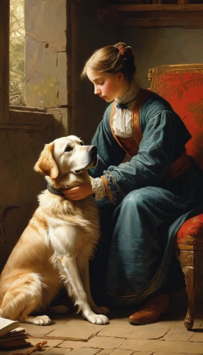 girl with dog,st. bernard,st bernard,companion dog,landseer,boy and dog,english shepherd,pyrenean mastiff,great pyrenees,companionship,puppy pet,bougereau,female dog,woman holding pie,retriever,service dog,golden retriever,hanover hound,livestock guardian dog,bouguereau,Art,Classical Oil Painting,Classical Oil Painting 31