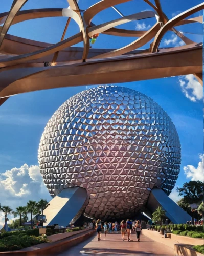 epcot ball,epcot center,epcot spaceship earth,epcot,walt disney world,disney world,musical dome,walt disney center,honeycomb structure,glass sphere,globe flower,the golf ball,the globe,building honeycomb,glass balls,dodecahedron,steel sculpture,insect ball,glass ball,bee-dome,Conceptual Art,Fantasy,Fantasy 27