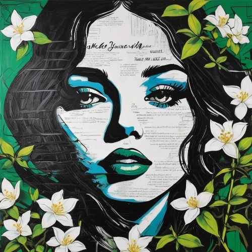 gardenia,jasmine blossom,jasmine-flowered nightshade,magnolia,jasmine flower,wild jasmine,jasmine,west indian jasmine,girl in flowers,mural,a beautiful jasmine,star jasmine,wallflower,streetart,flower wall en,graffiti art,lilly of the valley,flower painting,brazilian jasmine,wall painting,Conceptual Art,Graffiti Art,Graffiti Art 01