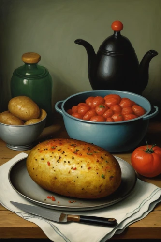 still life with jam and pancakes,tureen,still-life,still life with onions,casserole dish,pan-bagnat,still life,cooking book cover,dutch oven,cookery,food table,vegetables landscape,tableware,navarin,food and cooking,cookware and bakeware,fruit bowl,culinary art,summer still-life,gougère,Art,Artistic Painting,Artistic Painting 02