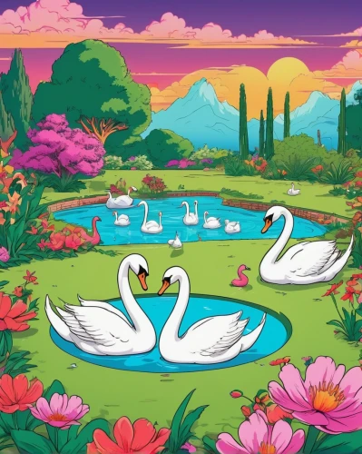 flamingos,lilly pond,flamingoes,lily pond,pink flamingos,swans,flamingo couple,swan lake,flamingo pattern,cuba flamingos,swan boat,lotuses,lotus pond,flamingo,ducks  geese and swans,canadian swans,two flamingo,trumpeter swans,flower and bird illustration,swan,Illustration,Vector,Vector 19