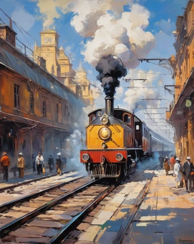 steam locomotives,oil painting on canvas,merchant train,oil painting,steam train,waverley,italian painter,old havana,steam locomotive,steam special train,istanbul,locomotives,buenos aires,steam power,the train,oil on canvas,electric train,steam engine,modena,scotsman,Conceptual Art,Oil color,Oil Color 10