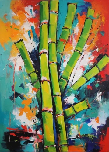 abstract painting,sugarcane,bamboo,palm fronds,hawaii bamboo,palm leaf,bamboo plants,sugar cane,palm leaves,lemongrass,abstract artwork,bamboo forest,paint brushes,cattails,palm branches,reeds,heliconia,bamboo frame,cattail,paint brush,Conceptual Art,Oil color,Oil Color 20