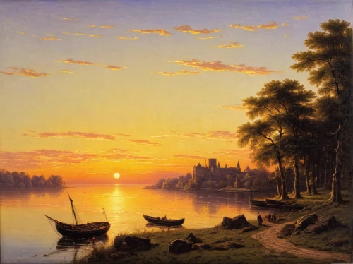 landscape with sea,coastal landscape,river landscape,dutch landscape,boat landscape,sea landscape,landscape,idyll,thomas moran,evening lake,robert duncanson,constable,beach landscape,andreas achenbach,panoramic landscape,in the evening,summer evening,regatta,home landscape,an island far away landscape,Art,Classical Oil Painting,Classical Oil Painting 24