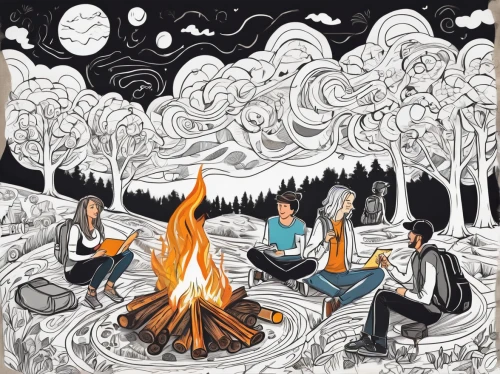 campfires,campfire,camp fire,camping,bonfire,forest fires,forest fire,fireside,campsite,wood fire,log fire,fire bowl,firepit,wildfires,camping car,november fire,fire pit,fire in the mountains,campground,five elements,Illustration,Black and White,Black and White 05