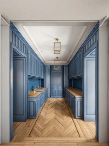 kitchen design,parquet,hallway space,3d rendering,under-cabinet lighting,hardwood floors,wood flooring,pantry,cabinets,cabinetry,wooden floor,kitchen interior,kitchen cabinet,flooring,hallway,walk-in closet,wood floor,dark cabinetry,interior design,an apartment,Interior Design,Kitchen,Modern,None