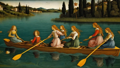 botticelli,canoes,canoe polo,gondolas,motor boat race,row boats,rowboats,pedal boats,baptism of christ,pedalos,regatta,rowers,rowing boats,the blonde in the river,the carnival of venice,bellini,canoeing,boat rowing,oars,row row row your boat,Art,Classical Oil Painting,Classical Oil Painting 43