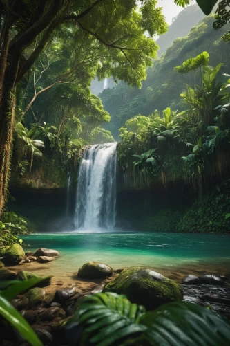 green waterfall,rainforest,tropical jungle,rain forest,waterfalls,waterfall,full hd wallpaper,tropical greens,a small waterfall,brown waterfall,hawaii,water falls,ash falls,tropical island,jungle,water fall,kauai,tropics,erawan waterfall national park,underwater oasis,Photography,General,Commercial