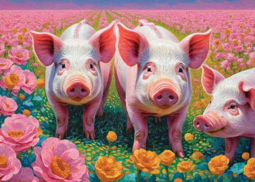 piglets,teacup pigs,pink daisies,pigs,daffodils,pig,flower animal,piglet barn,pig's trotters,vegan icons,farm animals,pink flowers,suckling pig,pink tulips,three flowers,livestock,bay of pigs,blooming field,potato blossoms,field of flowers,Conceptual Art,Daily,Daily 31