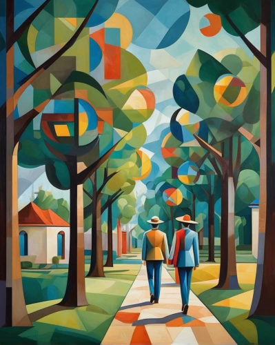 david bates,street scene,promenade,oil painting on canvas,palo alto,oil on canvas,linden,walk in a park,street lamps,people walking,church painting,tree-lined avenue,public art,tree canopy,lafayette park,chestnut avenue,pedestrian,mural,carol colman,tree grove,Art,Artistic Painting,Artistic Painting 45