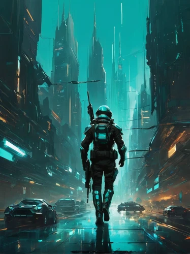 cyberpunk,dystopian,sci fiction illustration,dystopia,the wanderer,futuristic,pedestrian,futuristic landscape,scifi,sci - fi,sci-fi,transistor,wanderer,mech,sci fi,patrols,metropolis,tau,mecha,walking man,Conceptual Art,Fantasy,Fantasy 06