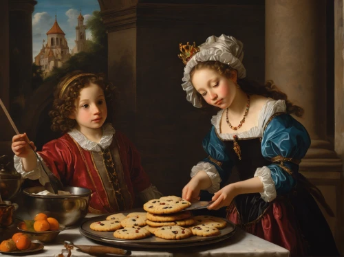 woman holding pie,girl with bread-and-butter,woman eating apple,still life with jam and pancakes,girl picking apples,florentine biscuit,mince pie,crostata,meticulous painting,girl with cereal bowl,girl in the kitchen,cookies and crackers,viennese cuisine,bougereau,young couple,food icons,food and cooking,flemish,cookery,delicacies,Art,Classical Oil Painting,Classical Oil Painting 26