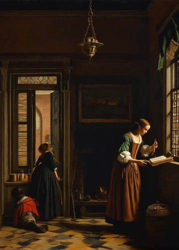 children studying,girl in the kitchen,girl studying,woman playing,the annunciation,woman drinking coffee,meticulous painting,candlemas,candlemaker,courtship,woman holding pie,watchmaker,girl at the computer,partiture,young couple,groseillier,clockmaker,woman house,the long-hair cutter,sebastian pether,Art,Classical Oil Painting,Classical Oil Painting 41