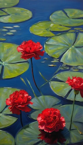 water lilies,red water lily,lily pads,lily pond,pink water lilies,lilly pond,white water lilies,lotuses,lotus on pond,flower painting,water lotus,water lilly,pond flower,nelumbo,lotus pond,oil painting on canvas,pond lily,waterlily,lillies,oil on canvas,Art,Artistic Painting,Artistic Painting 04