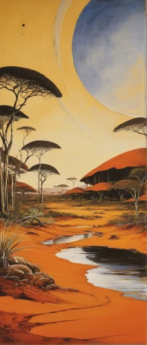 dead vlei,arid landscape,deadvlei,namib rand,namib,mushroom landscape,sossusvlei,dune landscape,aboriginal painting,arid land,uluru,namib desert,desertification,aboriginal culture,desert landscape,indigenous painting,desert desert landscape,arid,the dry season,khokhloma painting,Illustration,Retro,Retro 21