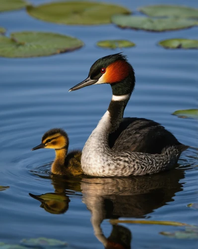 western grebe,american merganser,grebe,great-crested grebe eggs,common merganser,great crested grebe,in the mother's plumage,red-breasted merganser,water fowl,waterfowl,cayuga duck,american black duck,rallidae,danube delta,the danube delta,aquatic bird,mother and infant,pintail,galliformes,duck cub,Illustration,American Style,American Style 01