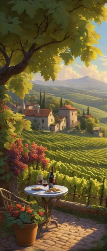 vineyards,provence,wine country,tuscan,tuscany,wine region,vineyard,provencal life,viticulture,home landscape,winery,high rhône valley,french digital background,sonoma,napa valley,grape plantation,wine-growing area,olive grove,grapevines,landscape background,Illustration,Realistic Fantasy,Realistic Fantasy 27