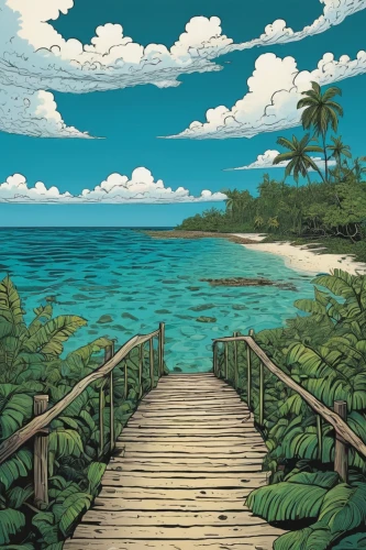 fiji,tropical sea,cartoon video game background,beach landscape,an island far away landscape,tahiti,isle,polynesia,tropical beach,jamaica,island,beach scenery,tropics,south pacific,bora-bora,zanzibar,tropical island,dream beach,cayo coco,islands,Illustration,Black and White,Black and White 18