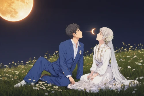 the moon and the stars,moon and star,violet evergarden,silver wedding,stars and moon,moonflower,moon night,moon and star background,moonlight,moon phase,blue moon rose,stargazing,moonlit night,wedding photo,sun bride,the night of kupala,moonlit,starry sky,celestial event,moon,Illustration,Japanese style,Japanese Style 10