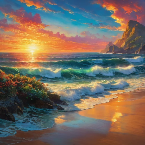 beach landscape,coastal landscape,sea landscape,seascape,beach scenery,sunrise beach,landscape background,ocean background,tropical sea,landscape with sea,coast sunset,dream beach,beautiful beaches,mountain beach,cliffs ocean,fantasy landscape,beautiful beach,sunset beach,seascapes,ocean paradise,Conceptual Art,Fantasy,Fantasy 05